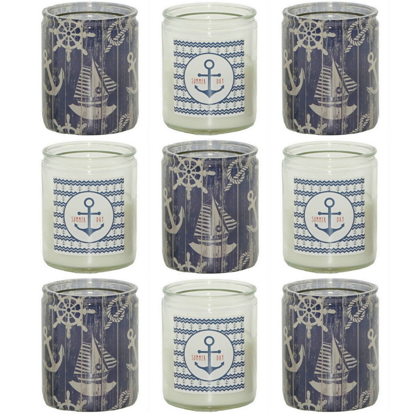 10er Set Maritim Kerzengläser 82x68mm Kerzen im Glas Windlicht (5 Blau + 5 Klar)
