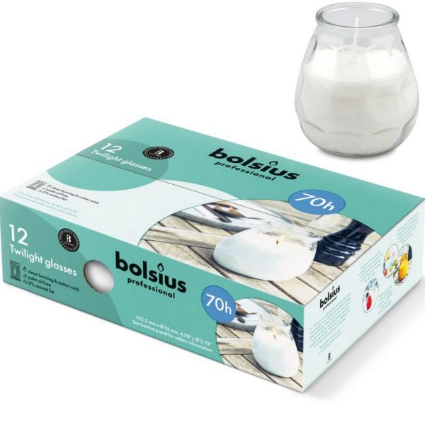 12 Bolsius Twilight 104x99mm Outdoor Flairlight Windlichtkerze Kerzenglas - klar