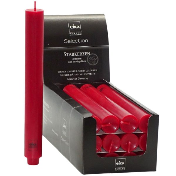 12 Eika Stabkerzen 250x30mm Tafelkerzen Leuchtkerzen durchgefärbt mit Zapfenfuß (12er Pack)