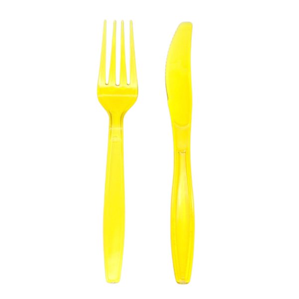 200 Mehrweg Besteck Set: 100 Gabel + 100 Messer Plastik - Gelb