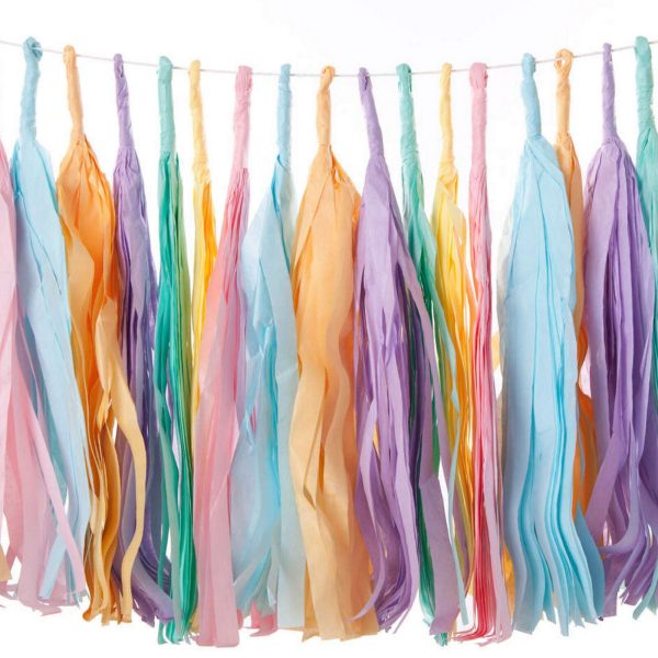 3m Girlande 24 Tasseln Quasten Papierstreifen Fransen Banner Mix bunt