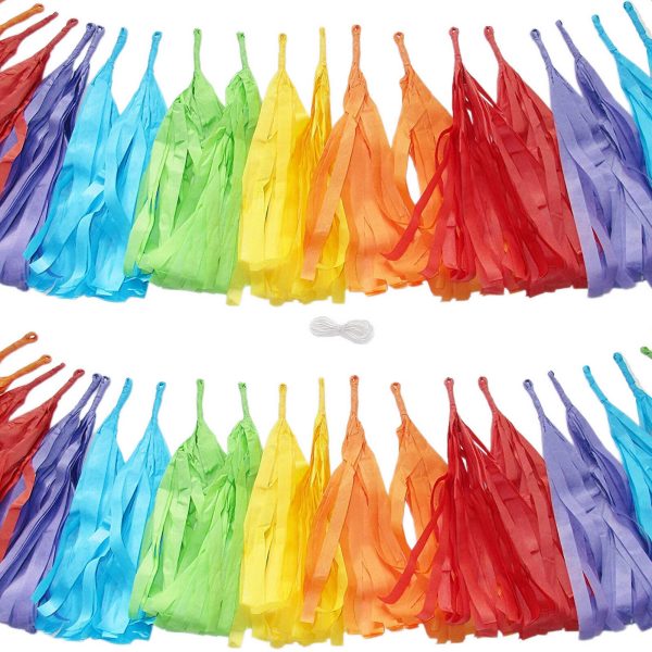 3m Girlande 24 Tasseln Quasten Papierstreifen Fransen Banner Mix bunt