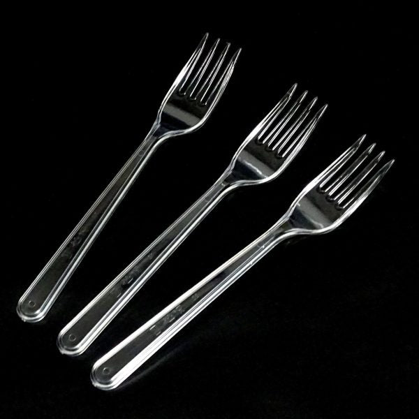 50 Stk Mehrweg-Besteck: Gabel Messer Löffel Kaffeelöffel PS Plastik - glasklar
