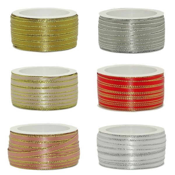 50 Meter Dekoband Satinband 6mm breit Schleifenband Silber-/Goldkante