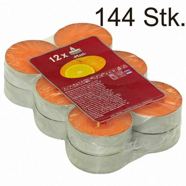 144 Duft Maxi Teelichter 8 h Maxi-Teelichte 57x22mm Alu Cup Orange (12x12er) B-Ware