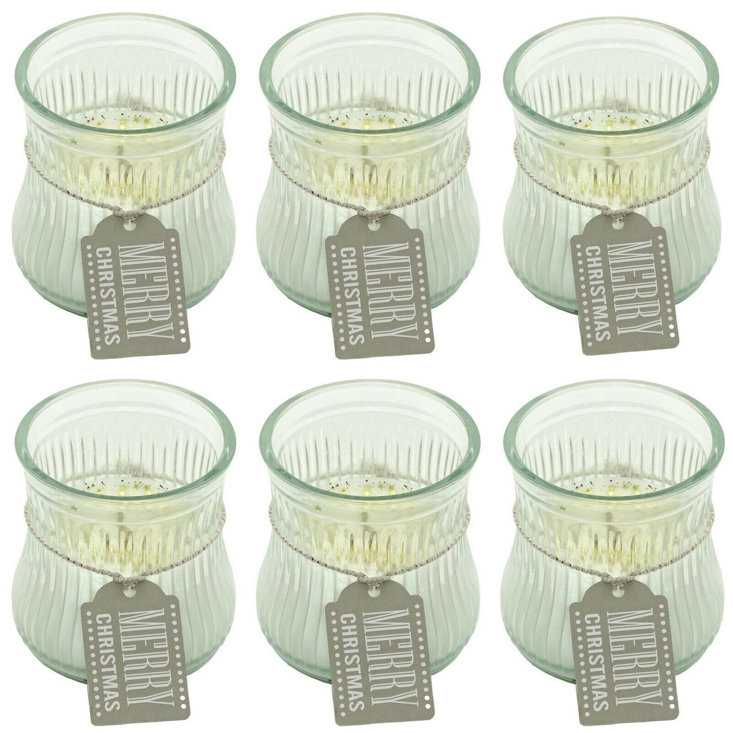 10 Stk Kerzen im Glas 80x80mm Kerzengläser ohne Duft Windlicht - Creme mit goldene Sterne