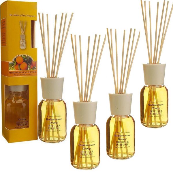 4er Set Diffuser Orange mit Holzstäbchen Raumduft Duftspender Aromaöl – WiTaP™