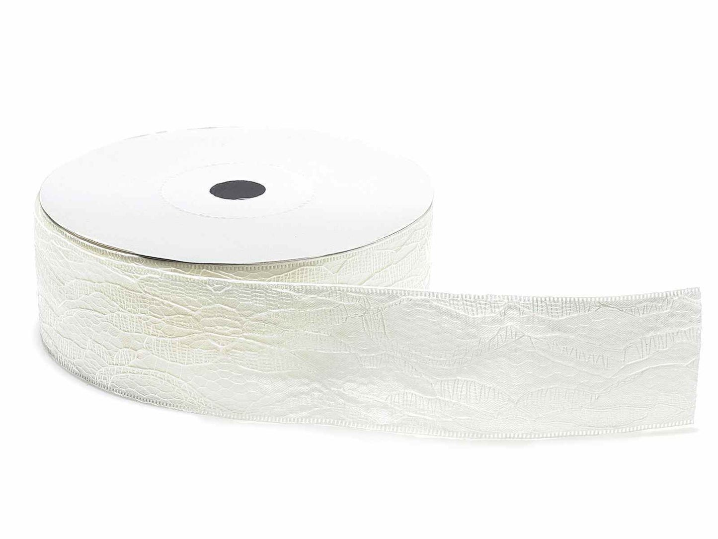 Satinband mit weiße Spitze 20m x 38mm Dekoband Schleifenband Vintage 0,40 €/m - Creme(Elfenbein)