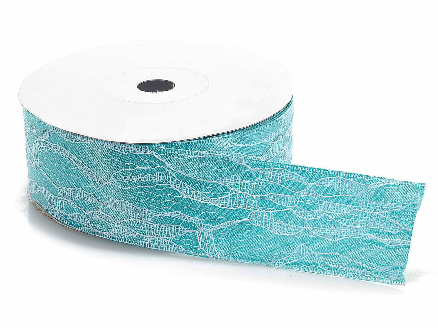 Satinband mit weiße Spitze 20m x 38mm Dekoband Schleifenband Vintage 0,40 €/m - Aqua-Mint