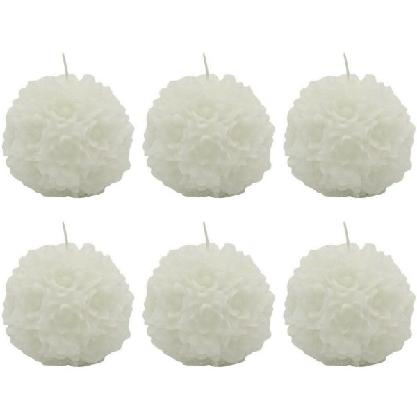 6 Dekokerzen Blume Kugelkerze 90mm Ballkerzen durchgefärbt - Weiß