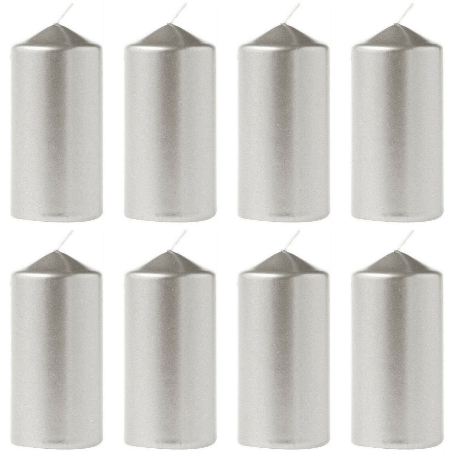 12 Stück Eika Stumpenkerzen Metallic 110 x 60 mm Stumpen Kerze Weihnachten - Metallic Silber