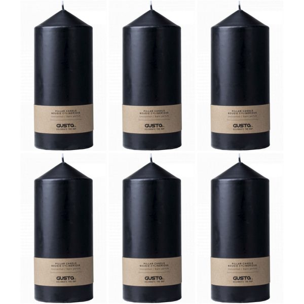 6 Stk Gusta Stumpenkerzen 180x77mm große Säulenkerzen - Schwarz