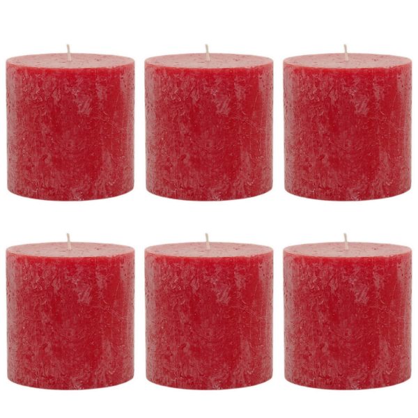 6 Rustik Stumpenkerzen 100x100mm durchgefärbt - ROT (2x3er)