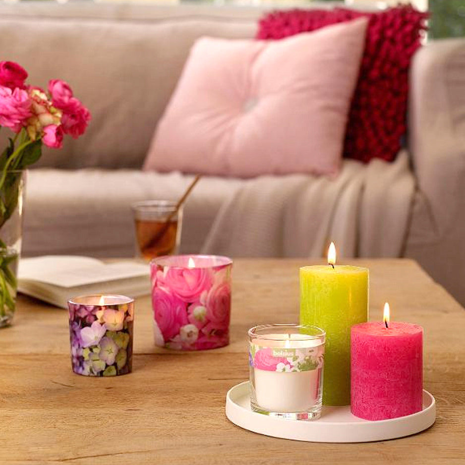 4er Bolsius Duftgläser Groß 100x100mm Duftkerze Kerzenglas Floral Garden Löffelkresse - grün