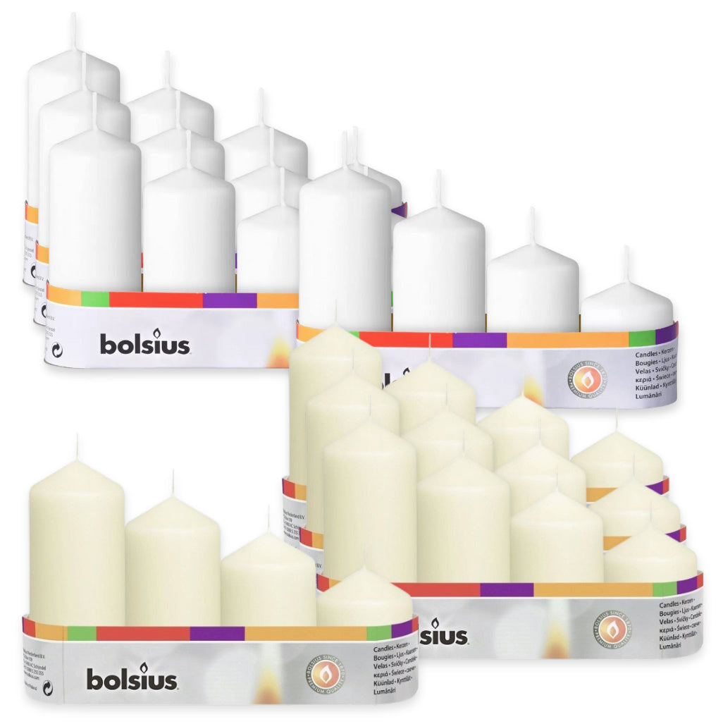 20 Stk (5 x 4er) Bolsius Stumpenkerzen 12/10/8/6 cm Ø 4,8 cm Advent Kerzen abgestuft glatt
