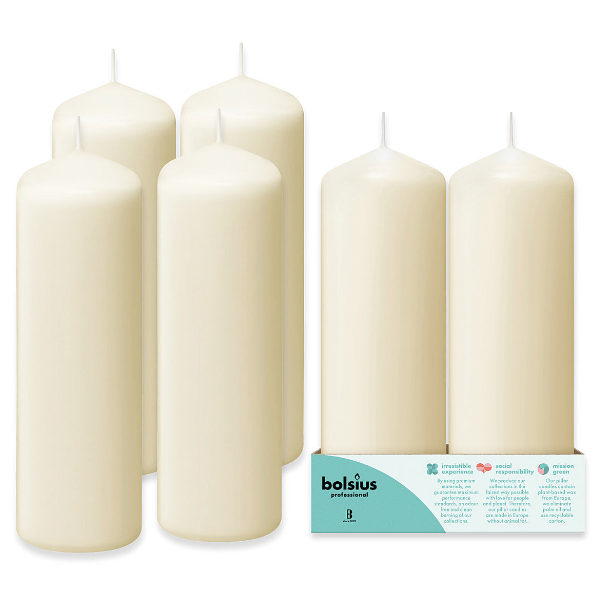 6er Set Bolsius Professional Stumpenkerzen 200x68mm Blockkerzen glatt - Elfenbein