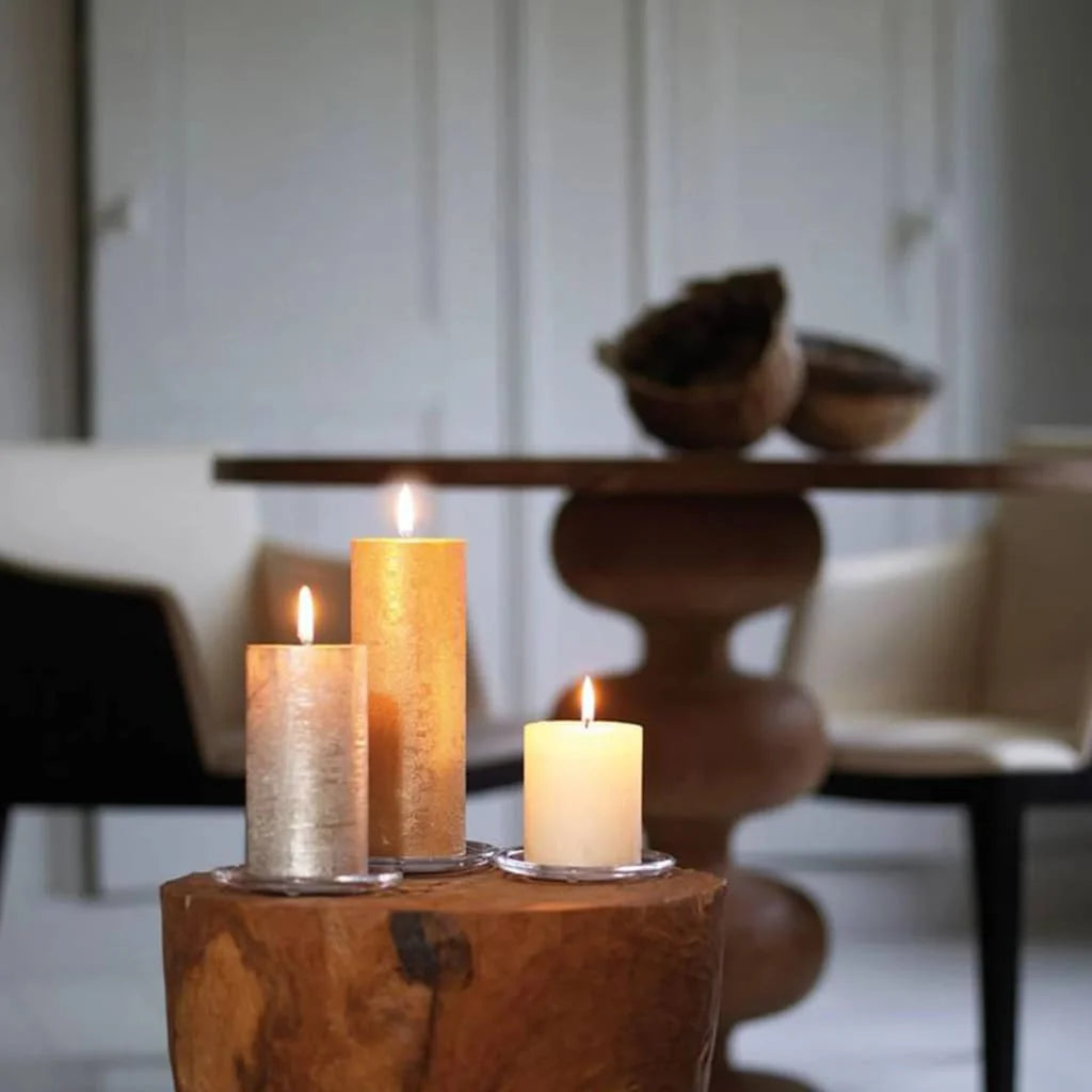 6er Set Gies Rustik Stumpenkerzen 120x68mm Blockkerzen Dunkelgrau-Silber