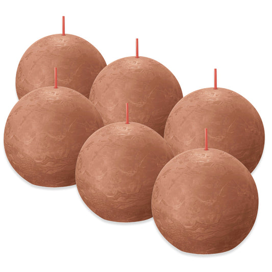 6 Bolsius Rustik Kugelkerze Ø 76mm - Rostiges Rosa (6er Pack)