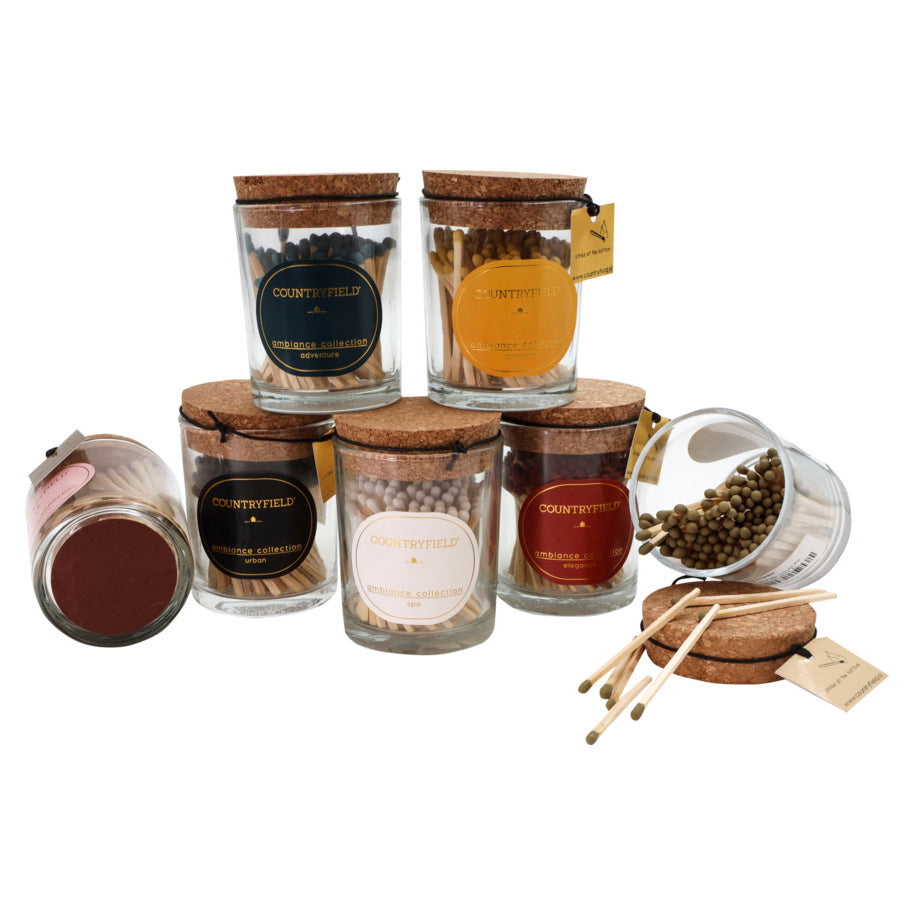 12er Set Countryfield Streichhölzer Gläser 95x70mm Glas mit Korkdeckel (12x100er)