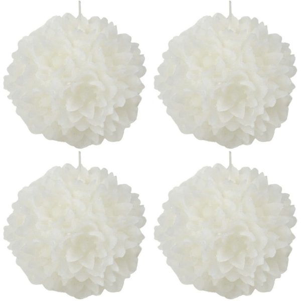 4 Dekokerzen Blume Kugelkerze 120mm Ballkerzen durchgefärbt – Weiß