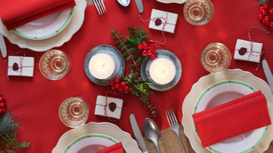 5 Stk Dunicel Tischdecken 220x138cm stoffähnliche Tischtuch - Glorious Xmas rot