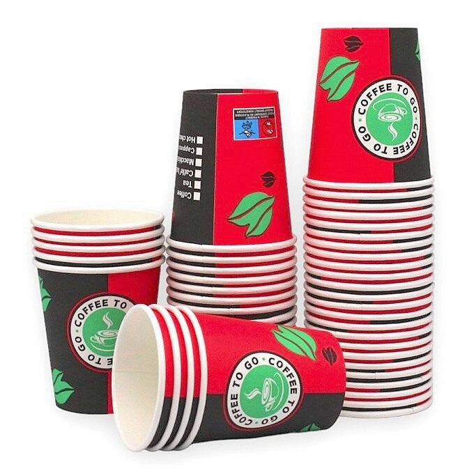 1.000 Stk Kaffeebecher Pappbecher 200ml Coffee to go Trinkbecher rot-schwarz (20x50er)