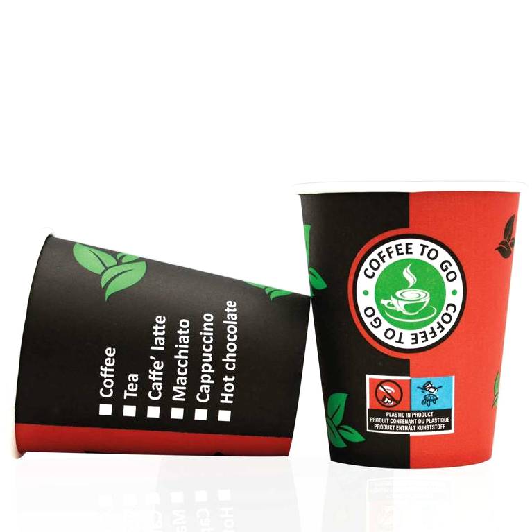 1.000 Stk Kaffeebecher Pappbecher 200ml Coffee to go Trinkbecher rot-schwarz (20x50er)