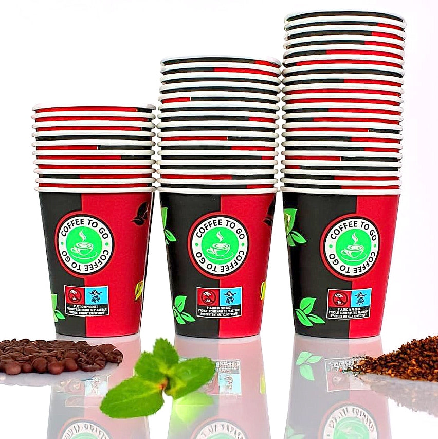 1.000 Stk Kaffeebecher Pappbecher 200ml Coffee to go Trinkbecher rot-schwarz (20x50er)