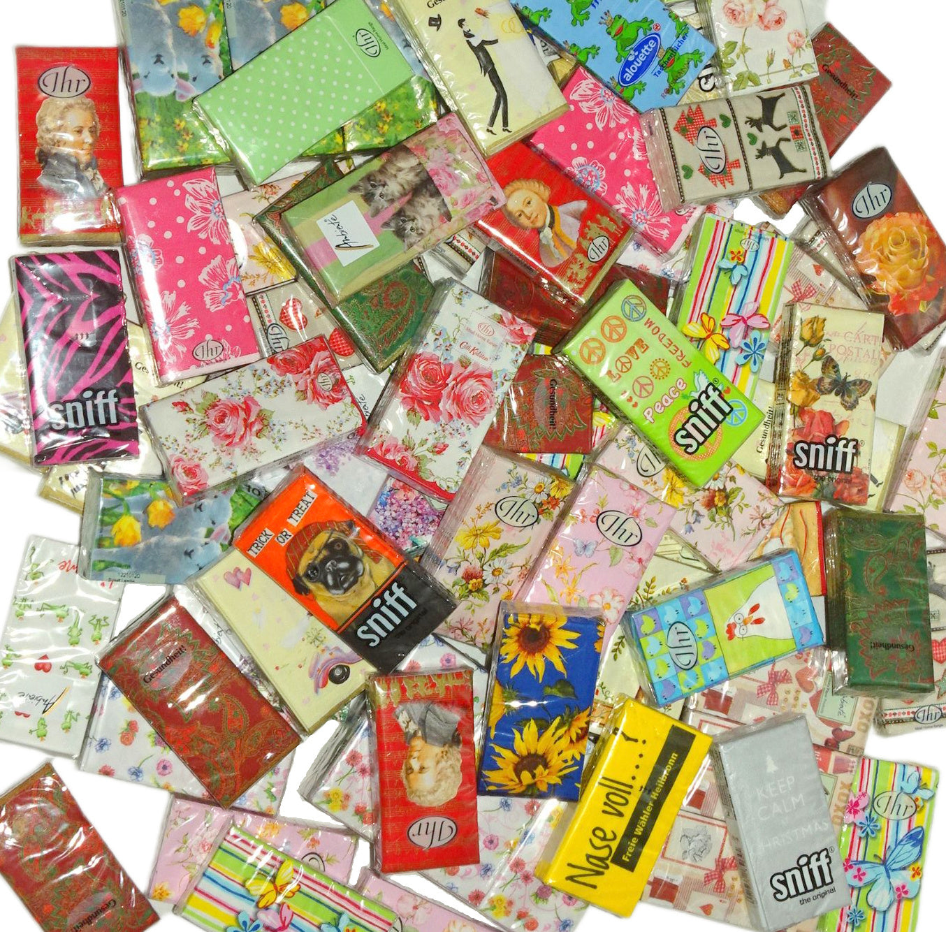 Papier Taschentücher Servietten 21x21cm Mix bunte Motive
