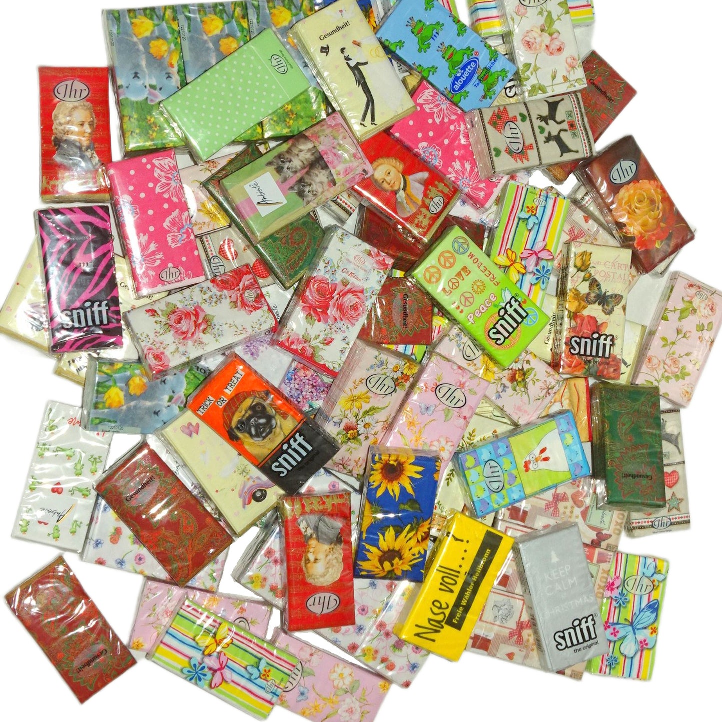 Papier Taschentücher Servietten 21x21cm Mix bunte Motive