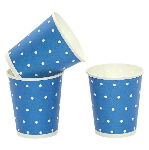 320 Pappbecher 0,2L Trinkbecher - Punkte blau-weiß (32 Pack x10er)