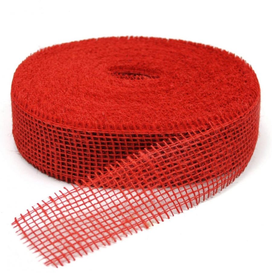 40m Juteband 5cm breit Dekoband Rolle - Rot (hart)