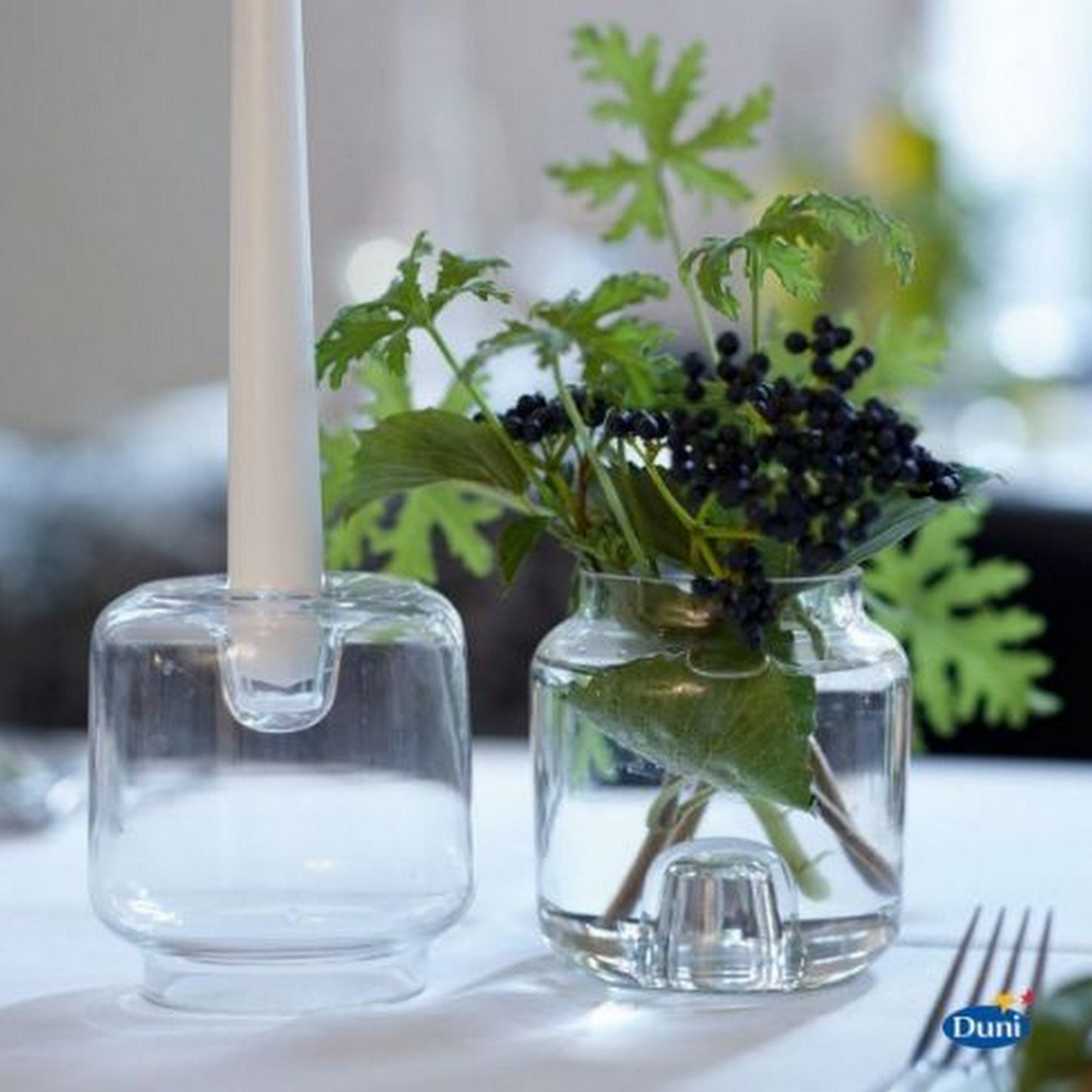 8 Stk Duni Kerzenhalter & Vase double 95x90mm Blumenvase Kerzenständer - Glas klar