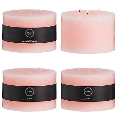 4 Sfeer 3-Docht Rustik Stumpenkerzen 140x90mm XL Mehrdochtkerzen - Rosa (4 Stück)