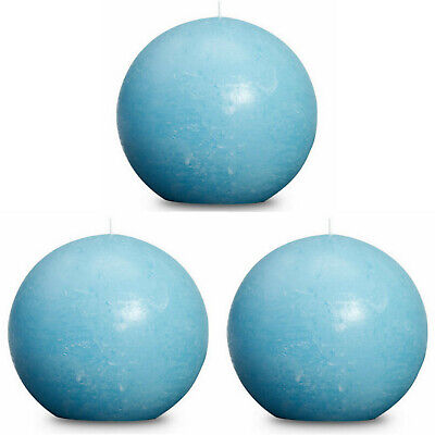 3 Stk Rustik XL Kugelkerzen 145mm durchgefärbt Ballkerzen - Aqua hellblau