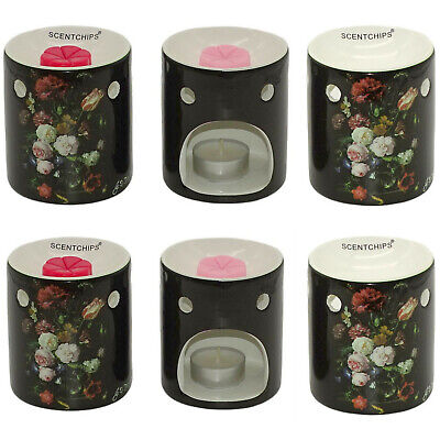 6 Scentchips Duftlampen Keramik 100x85mm für Duftwachs Wax Melts - Blumen in Vase