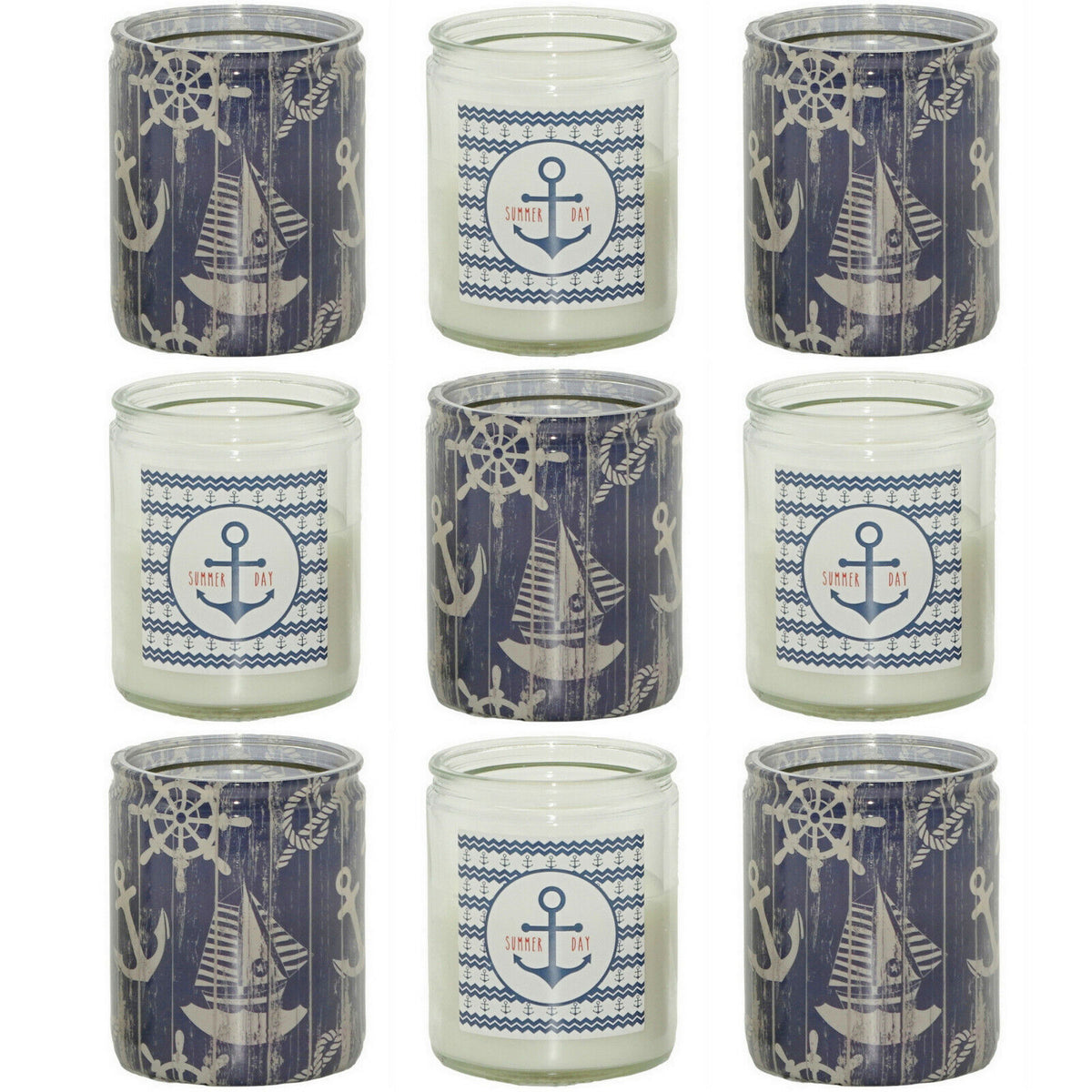 10er Set Maritim Kerzengläser 82x68mm Kerzen im Glas Windlicht  (5 Blau + 5 Klar)