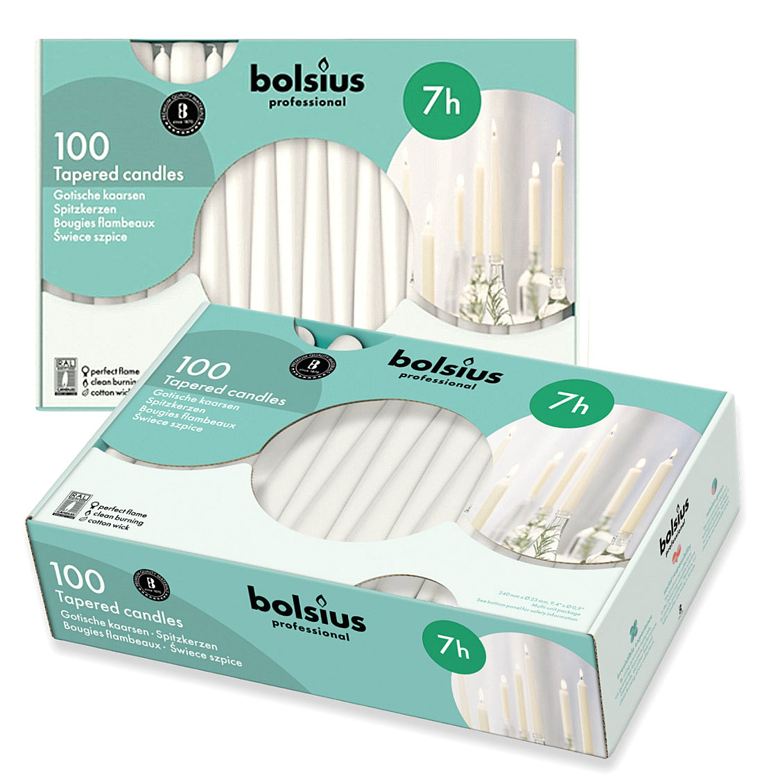 200 Stk Bolsius Professional Spitzkerzen 240x23mm Tafelkerzen - Cremeweiß (2x100er)