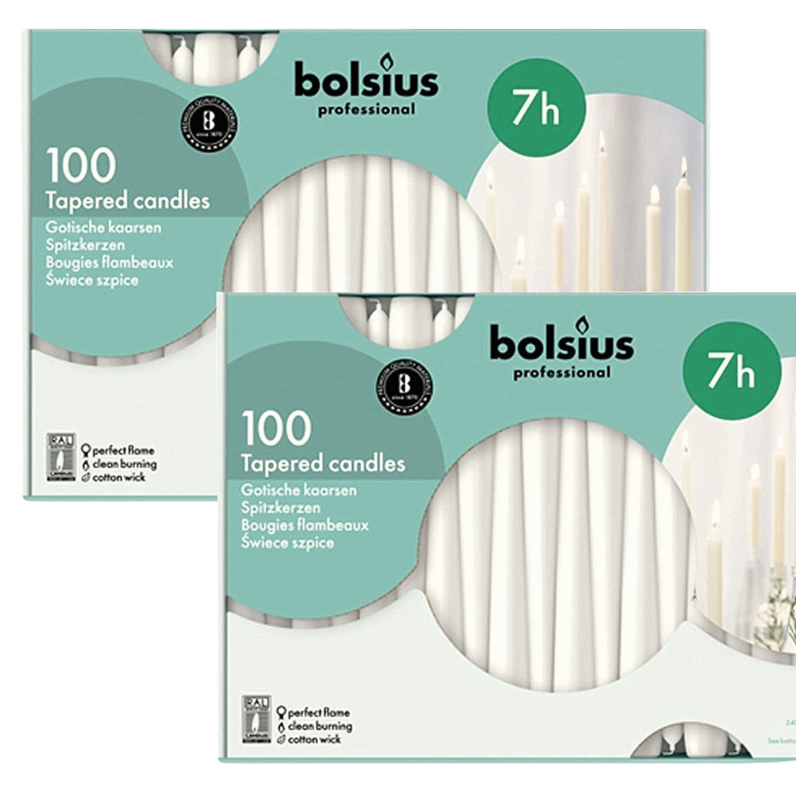 200 Stk Bolsius Professional Spitzkerzen 240x23mm Tafelkerzen - Cremeweiß (2x100er)