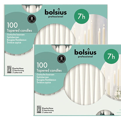 200 Stk Bolsius Professional Spitzkerzen 240x23mm Tafelkerzen - Cremeweiß (2x100er)