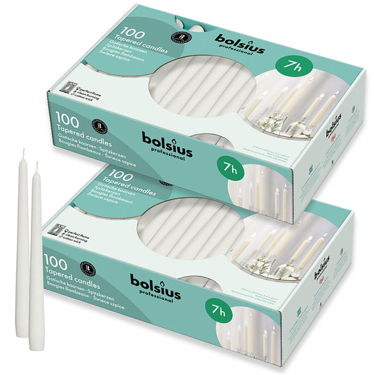 200 Stk Bolsius Professional Spitzkerzen 240x23mm Tafelkerzen - Cremeweiß (2x100er)