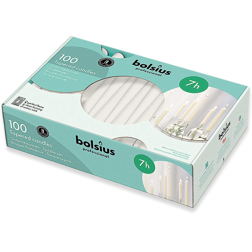 100 Stk Bolsius Professional Spitzkerzen 240x23mm Tafelkerzen Leuchterkerzen (100er Pack)