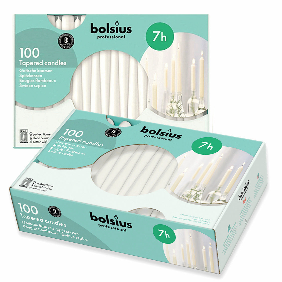 200 Stk Bolsius Professional Spitzkerzen 240x23mm Tafelkerzen - Weiß (2x100er)