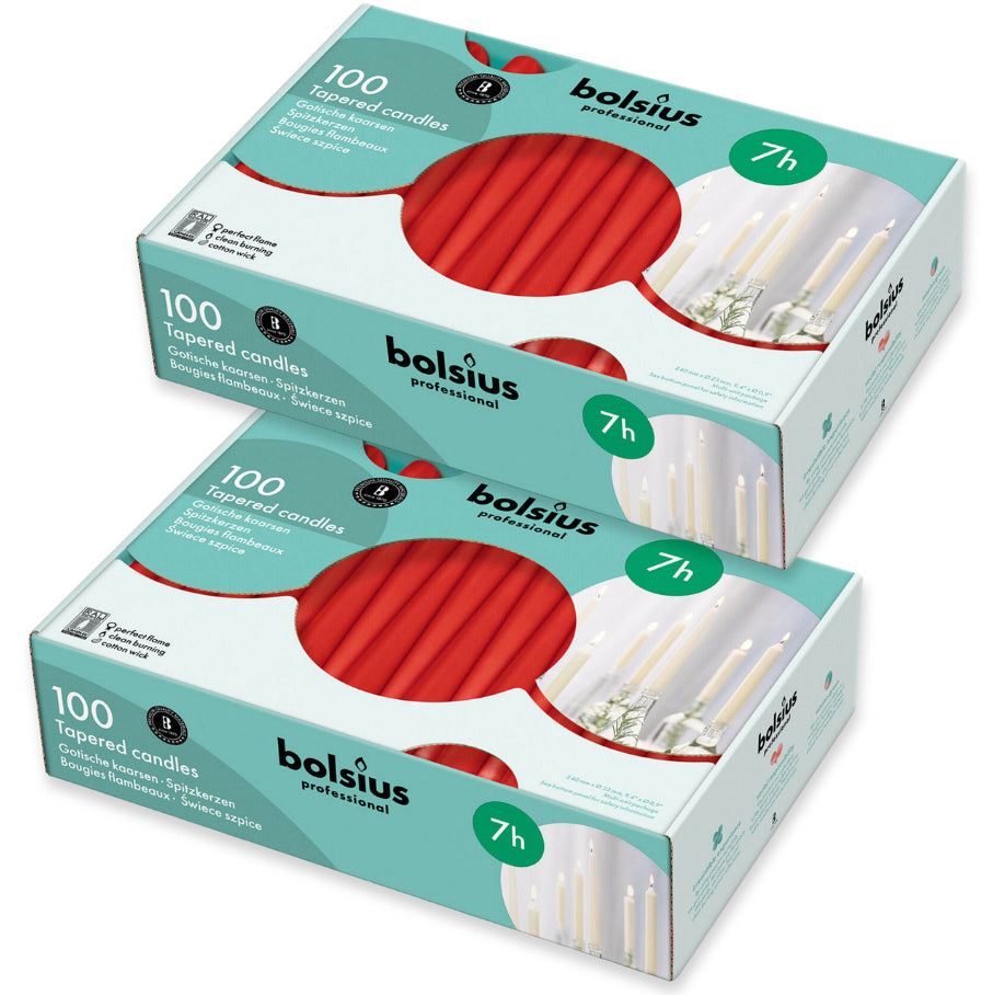 200 Stk Bolsius Professional Spitzkerzen 240x23mm Tafelkerzen - ROT (2x100er)