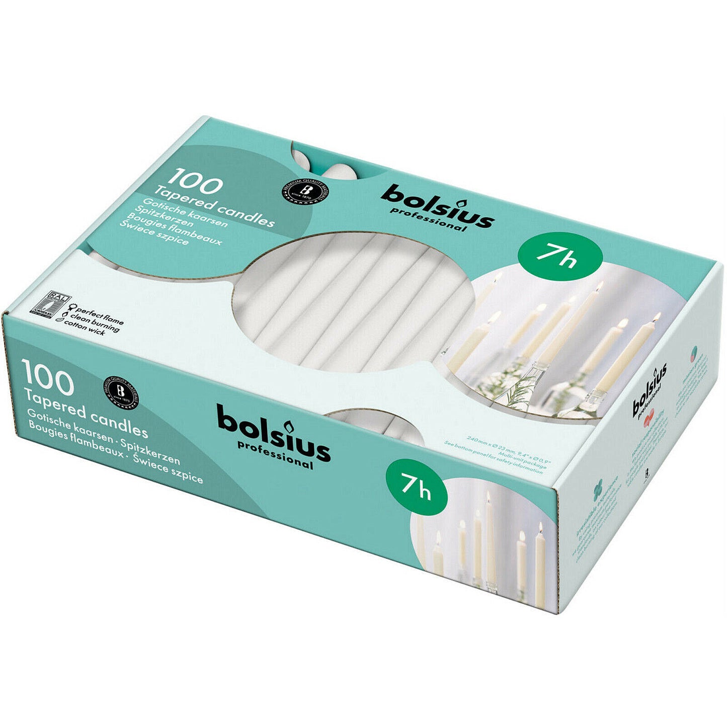 100 Stk Bolsius Professional Spitzkerzen 240x23mm Tafelkerzen Leuchterkerzen (100er Pack)