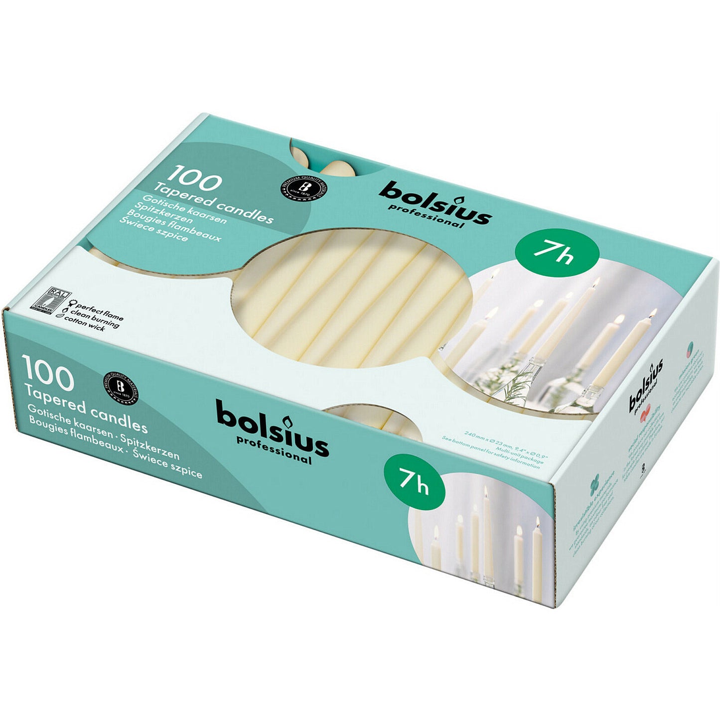 100 Stk Bolsius Professional Spitzkerzen 240x23mm Tafelkerzen Leuchterkerzen (100er Pack)