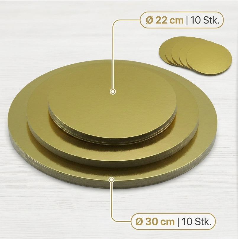 10-tlg. Tortenunterlagen Tortenscheiben Ø 22-30cm Cake Drum Tortenplatte - Gold