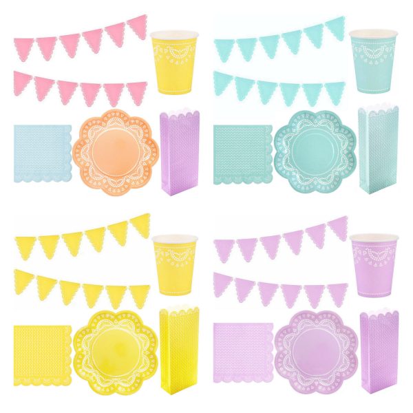 112-tlg. Party-Set: Teller, Becher, Servietten, Tüten, Girlande für 20 Gäste - Punkte