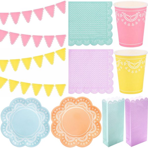 112-tlg. Party-Set: Teller, Becher, Servietten, Tüten, Girlande für 20 Gäste - Punkte
