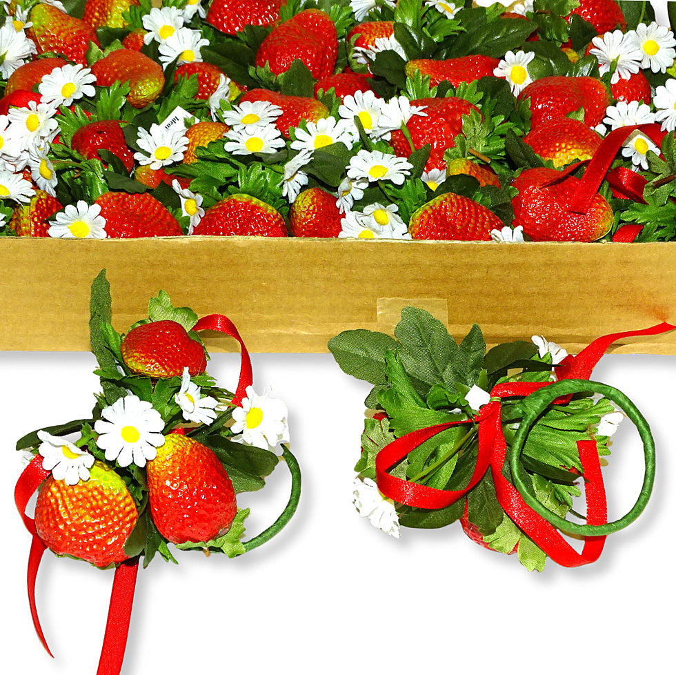12 Stück Serviettenringe Kerzenkranz Erdbeeren Tischdeko Kerzenring Blumenkranz